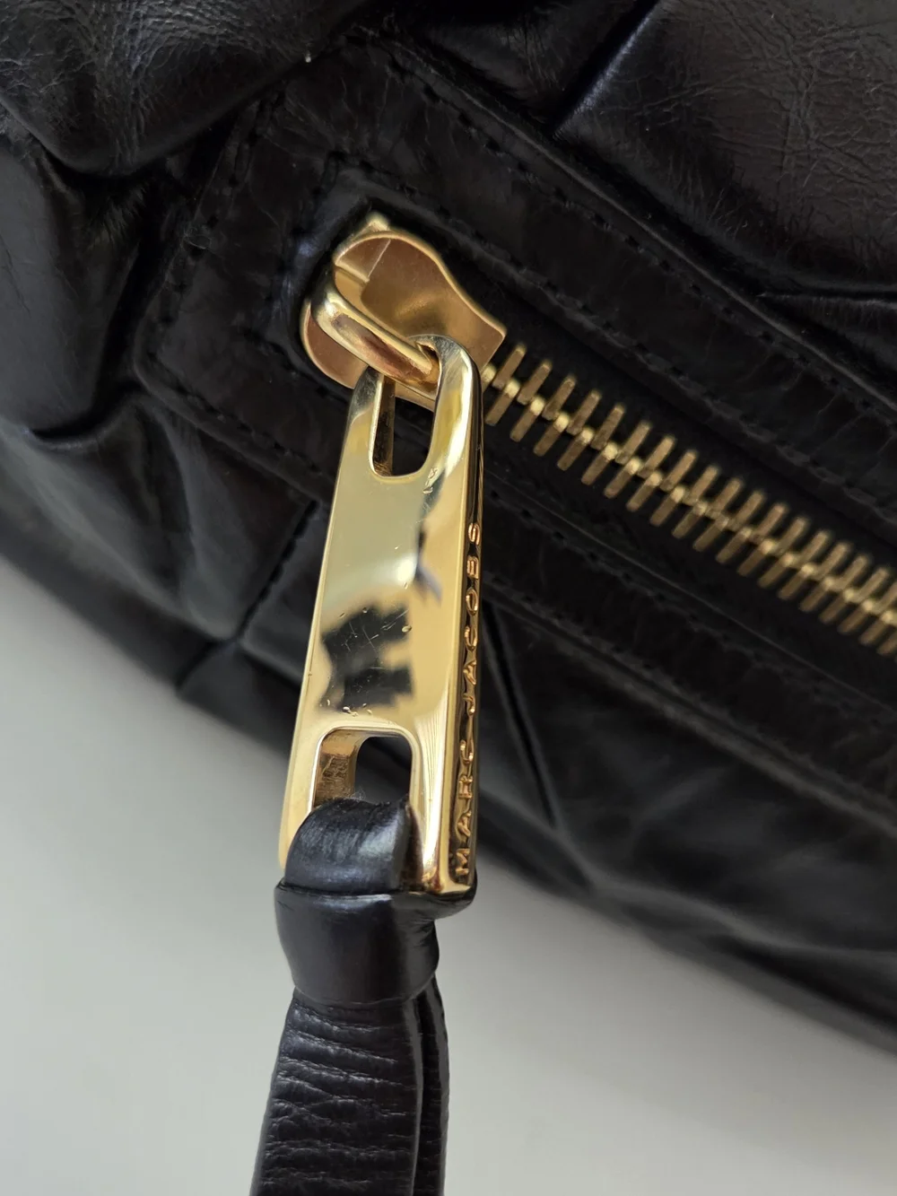 Black Quilted Leather Satchel with Gold Chain